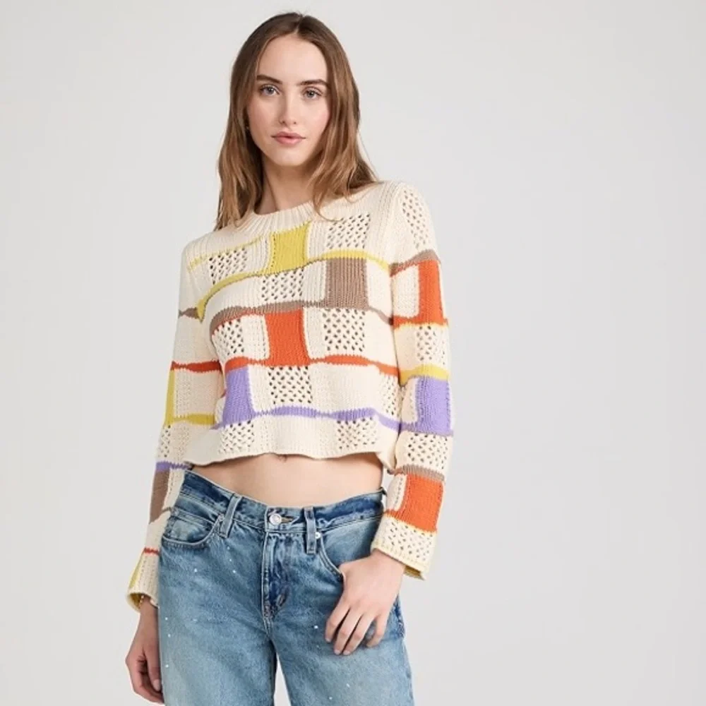 Line & Dot Adored Crochet Patchwork Open Knit Cropped Sweater Small - Picture 10 of 10